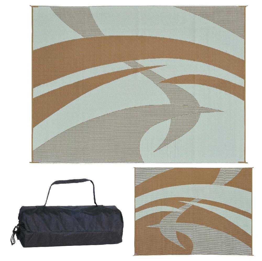Reversible Outdoor Patio RV Camping Mat Swirl Brown Beige 9-Feet Q53059