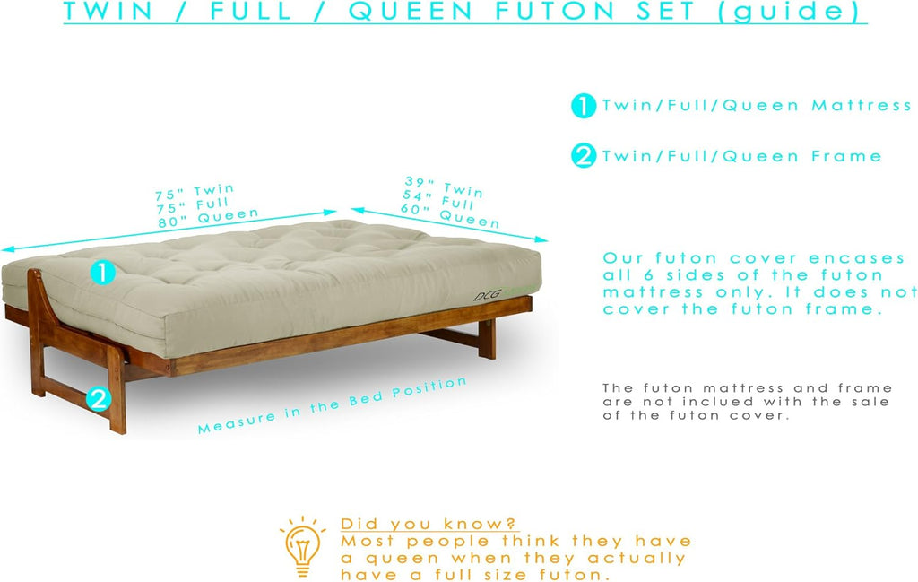 Full Size Futon Cover 54 Inch x 75 Inch Thick Durable Fabric C101