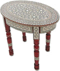 Moroccan Handmade Mother of Pearl Inlaid Coffee Side End Oval Brown Table S421035