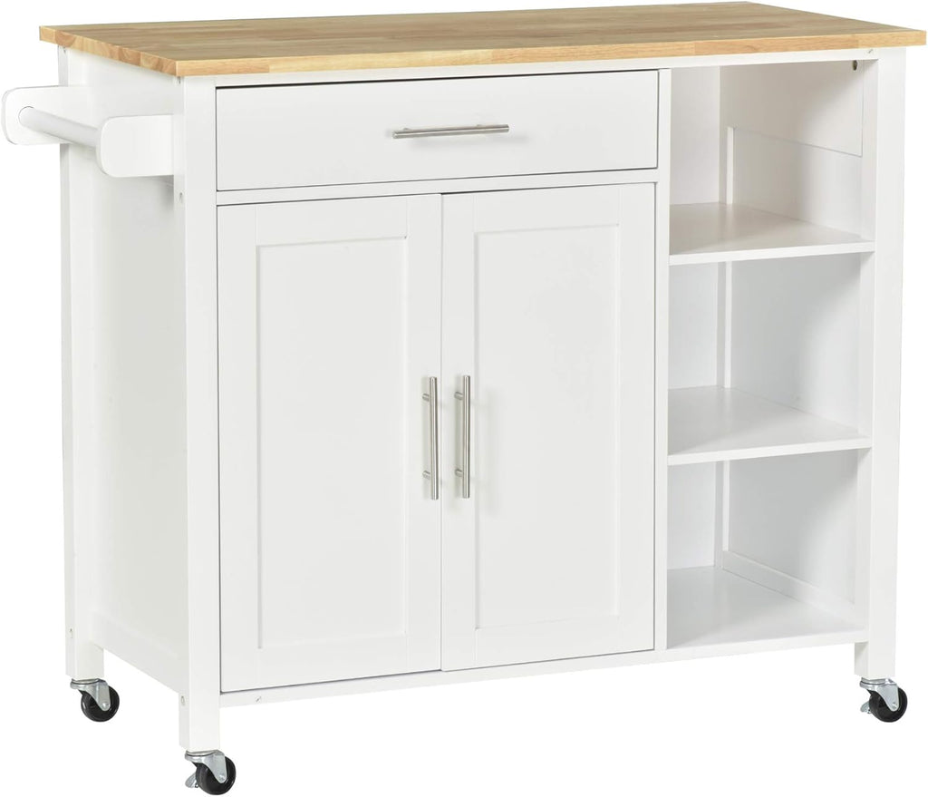 White Wooden Rolling Kitchen Storage Island with Drawer D5975