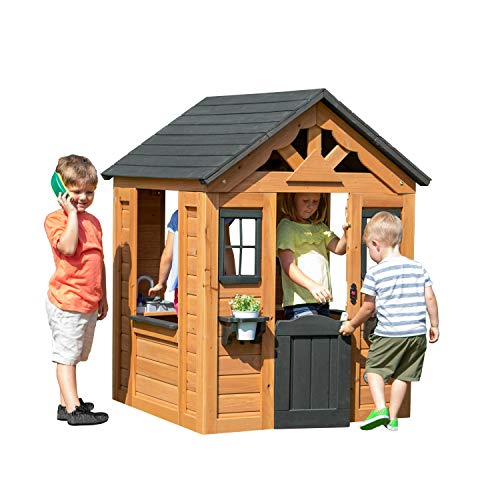 Cedar Wooden Kids Playhouse with Play Kitchen L28345