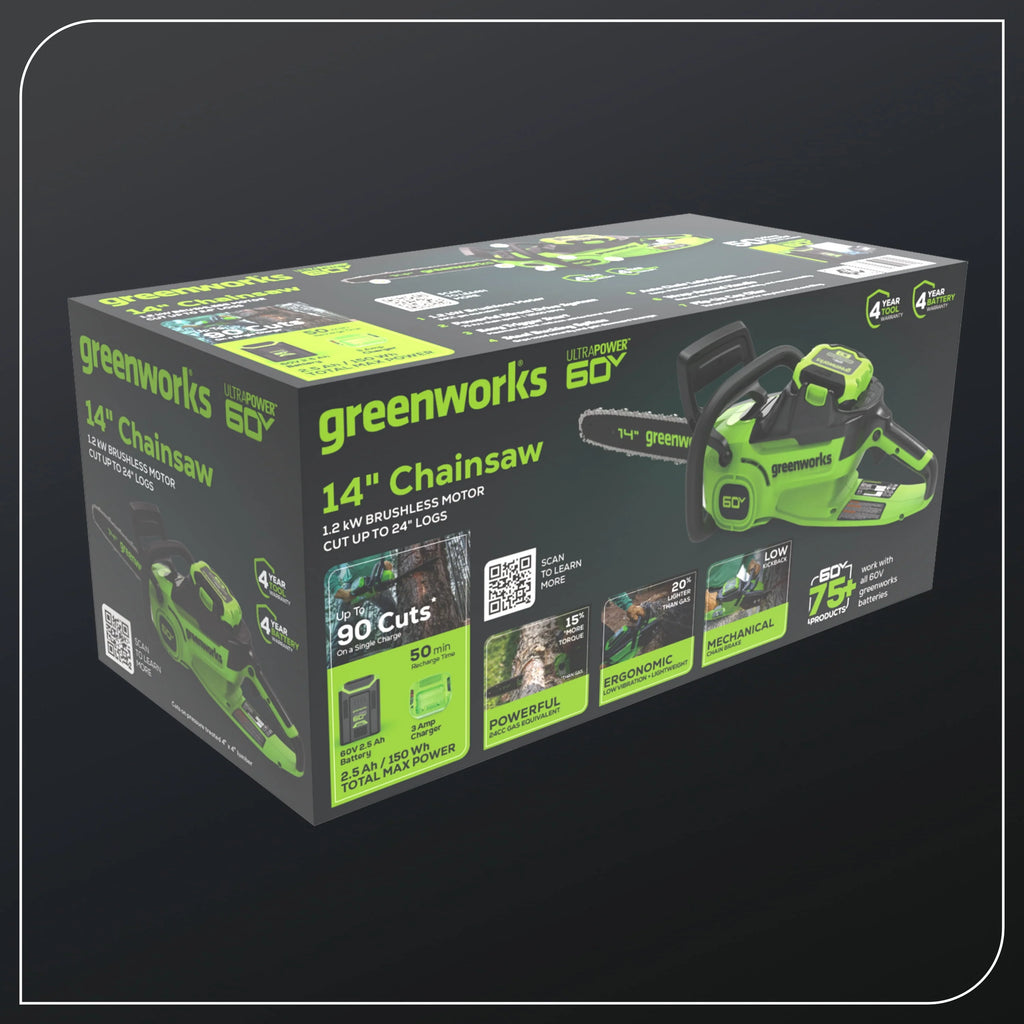 60V 14” 1.2kW Chainsaw with 2.5 Ah Battery & 3 Amp Charger Y2526