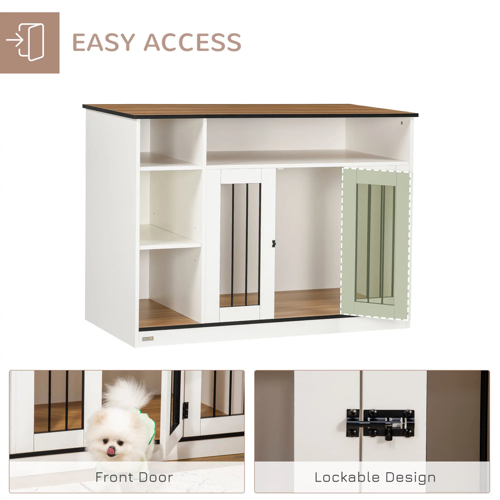 White Dog Crate Furniture with Storage Q649