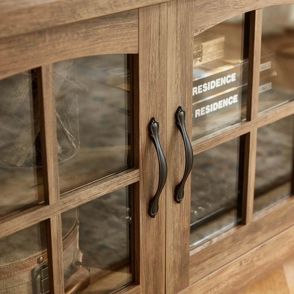 Modern Farmhouse TV Stand with Storage Cabinet and Adjustable Shelves L9702
