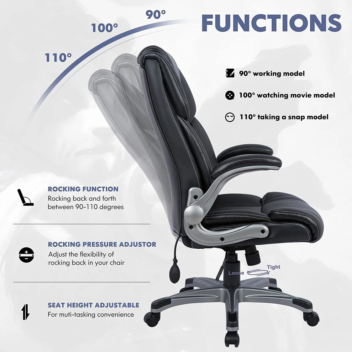 High Back Ergonomic Leather Office Chair with Flip-up Arms Q61963