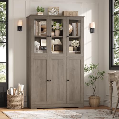 Grey 69" Tall Bookshelf with Storage Cabinet L159007