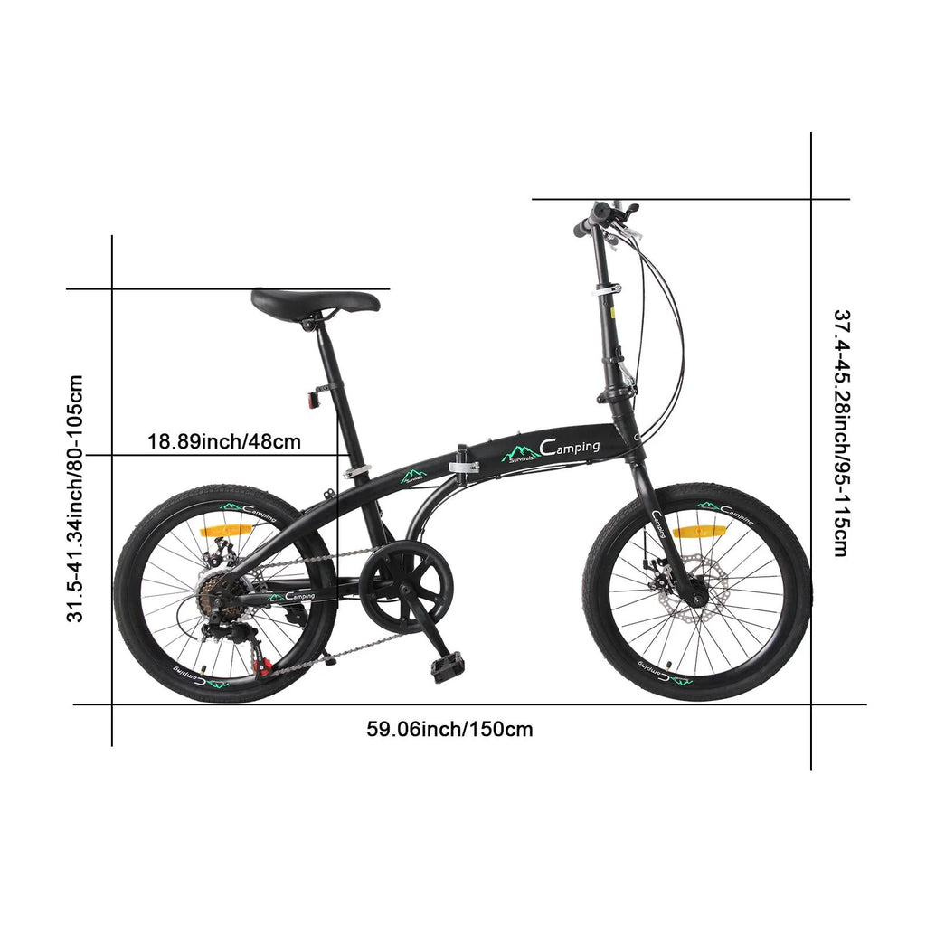 20 Folding Bike, 7 Speed Lightweight City Commuter Bicycle, Black L149