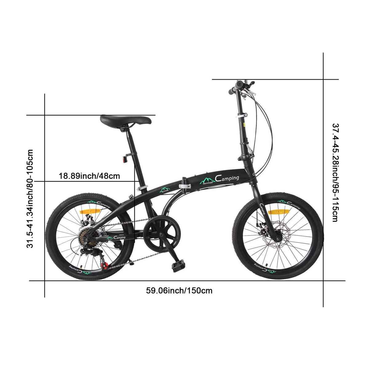 20 Folding Bike, 7 Speed Lightweight City Commuter Bicycle, Black L149