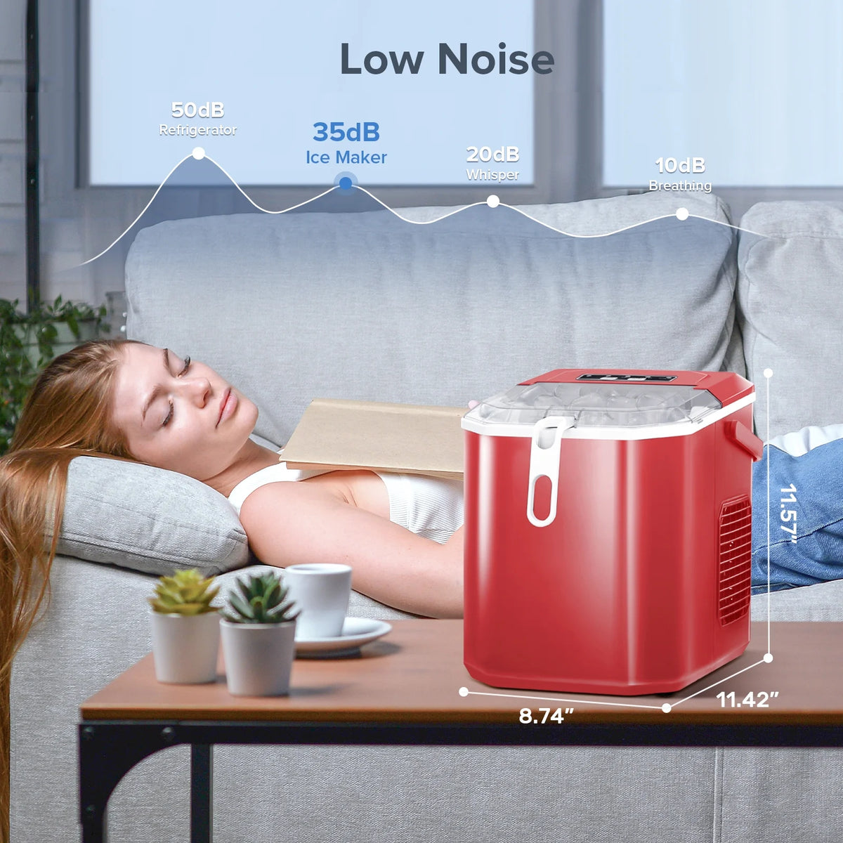 Countertop Portable Ice Maker Machine with Handle and Ice Scoop, Red H626132