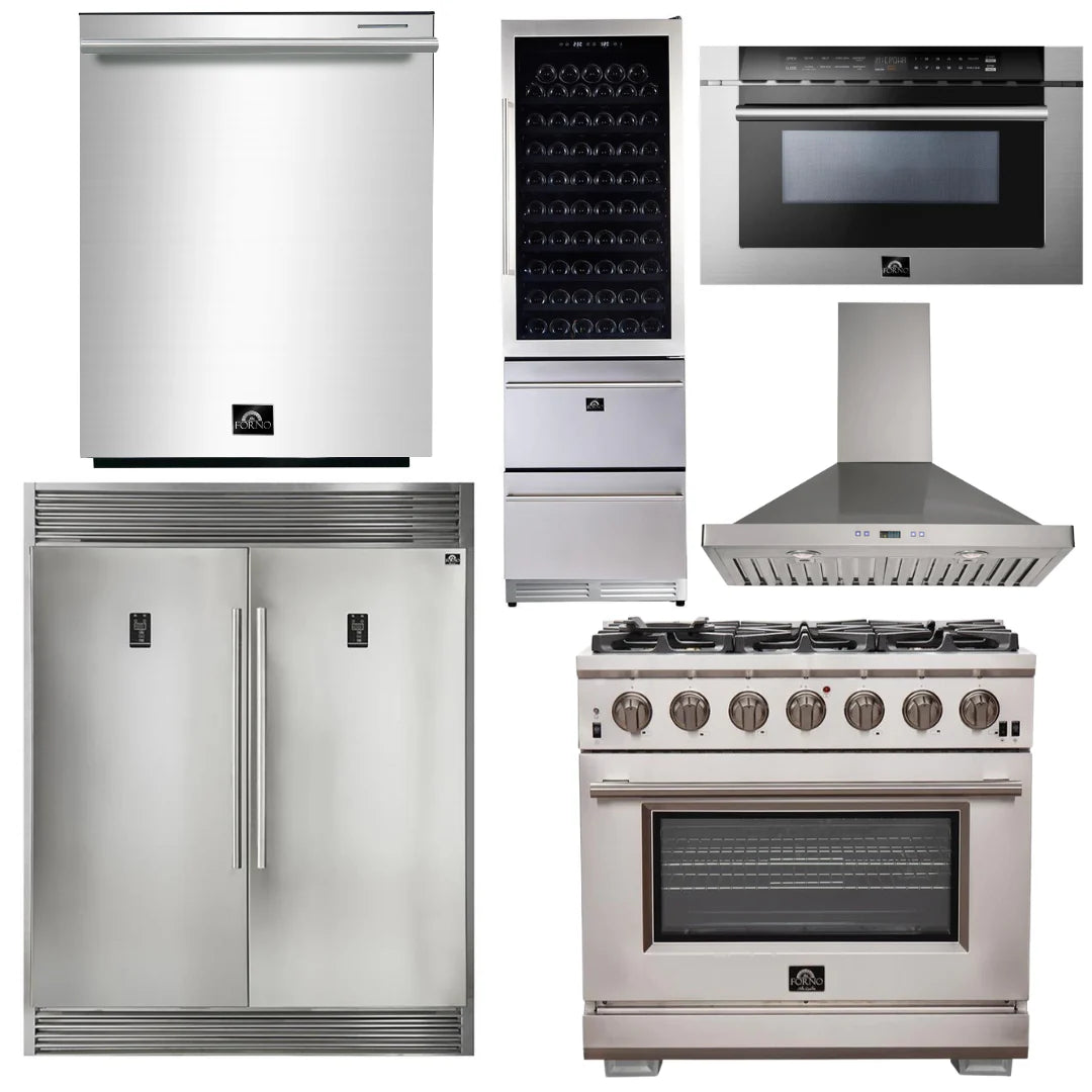 36 Inch Pro Gas Range, Range Hood, Refrigerator, Microwave Drawer, Dishwasher, Wine Cooler Y65279