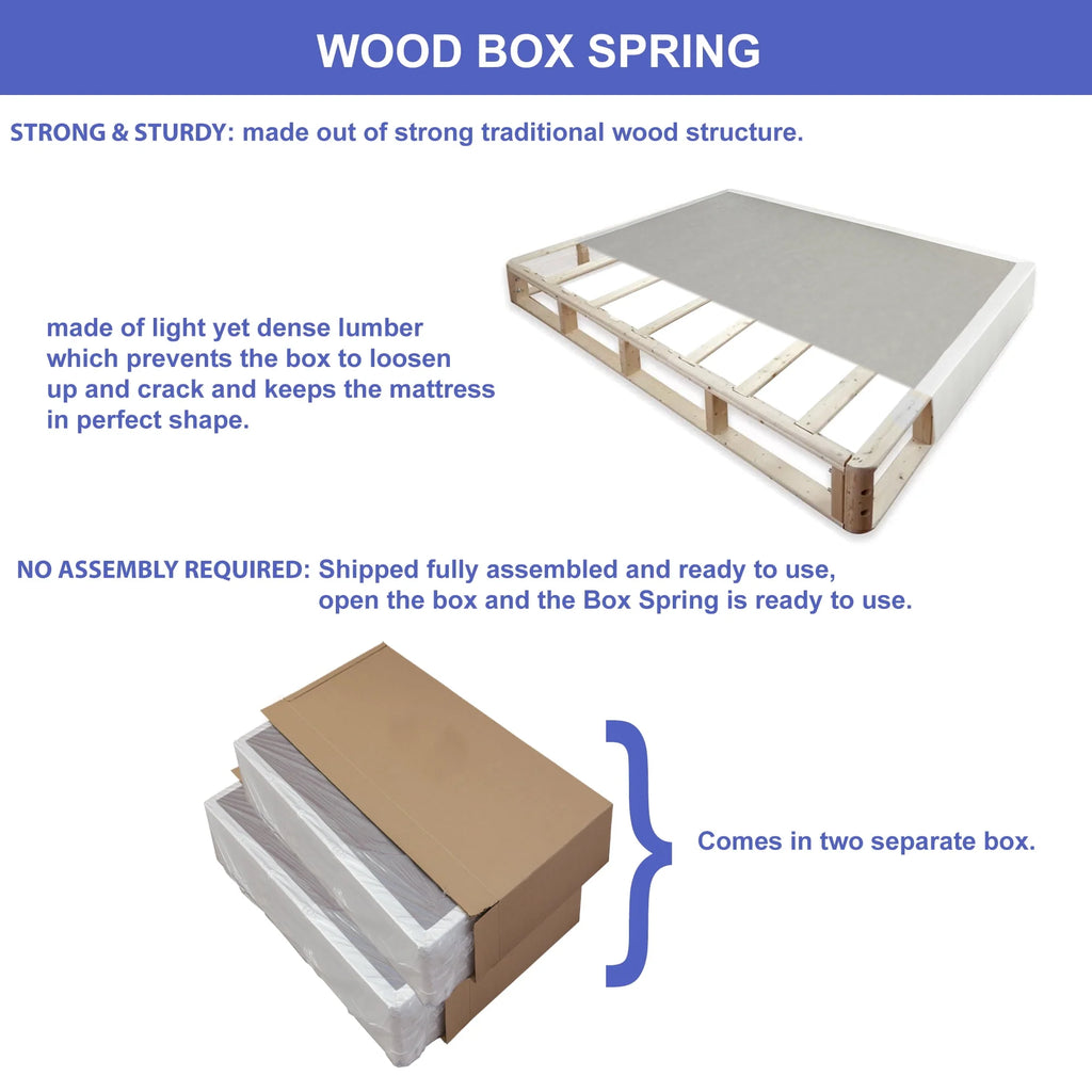 Fully Assembled Wood Box Spring for Mattress, Queen, White R50300
