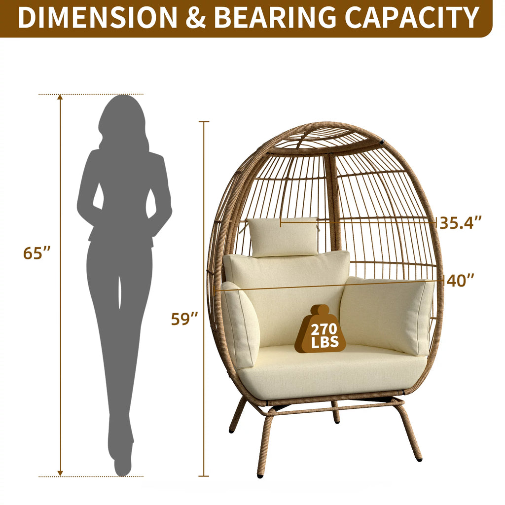 Oversized Beige Wicker Egg Chair V33869