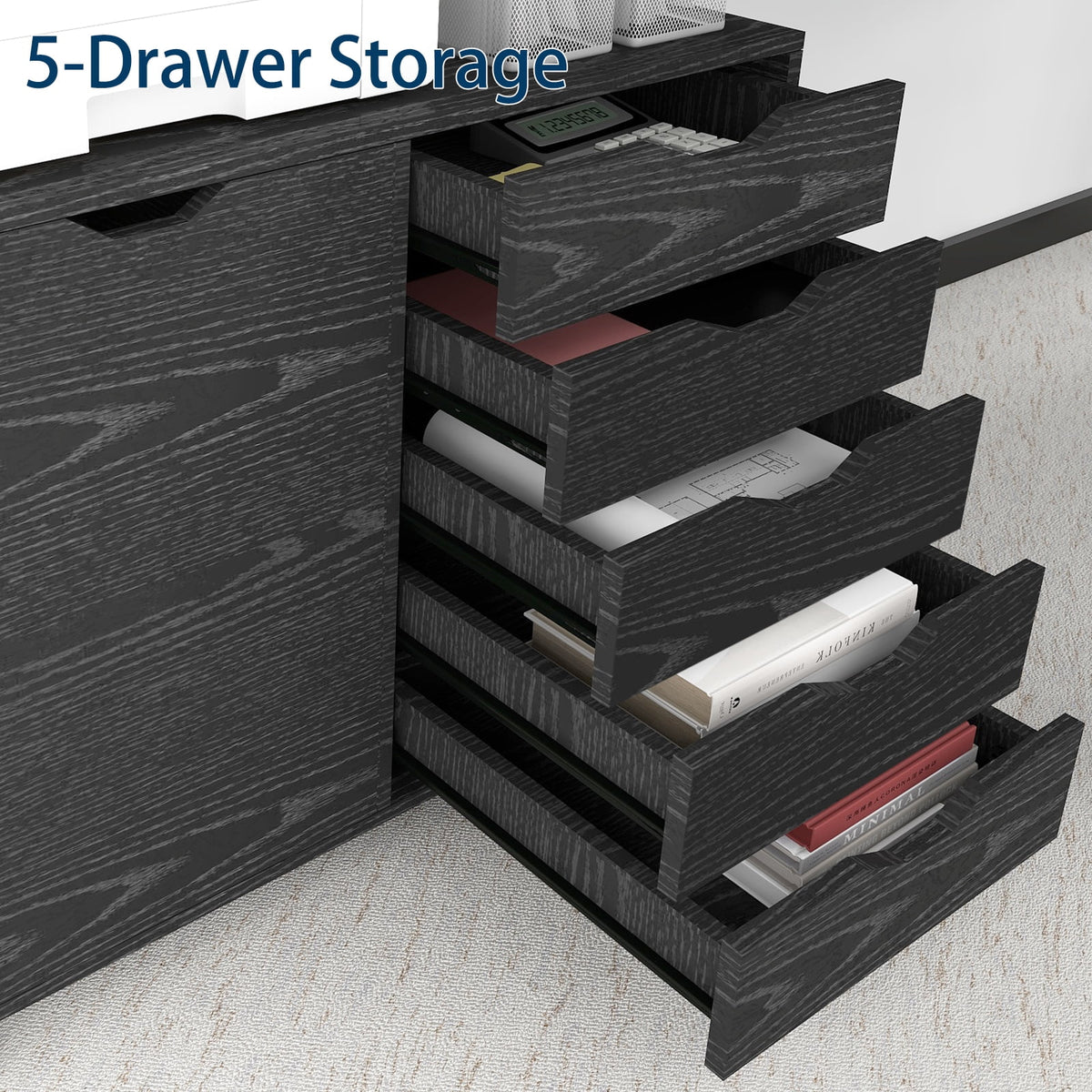5 Drawer Wood File Cabinet with Charging Station V6718