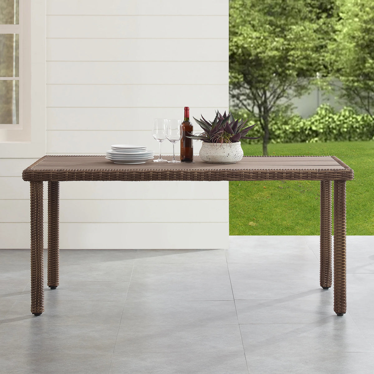 Wicker 6-Person Outdoor Dining Table with Umbrella Hole X354140