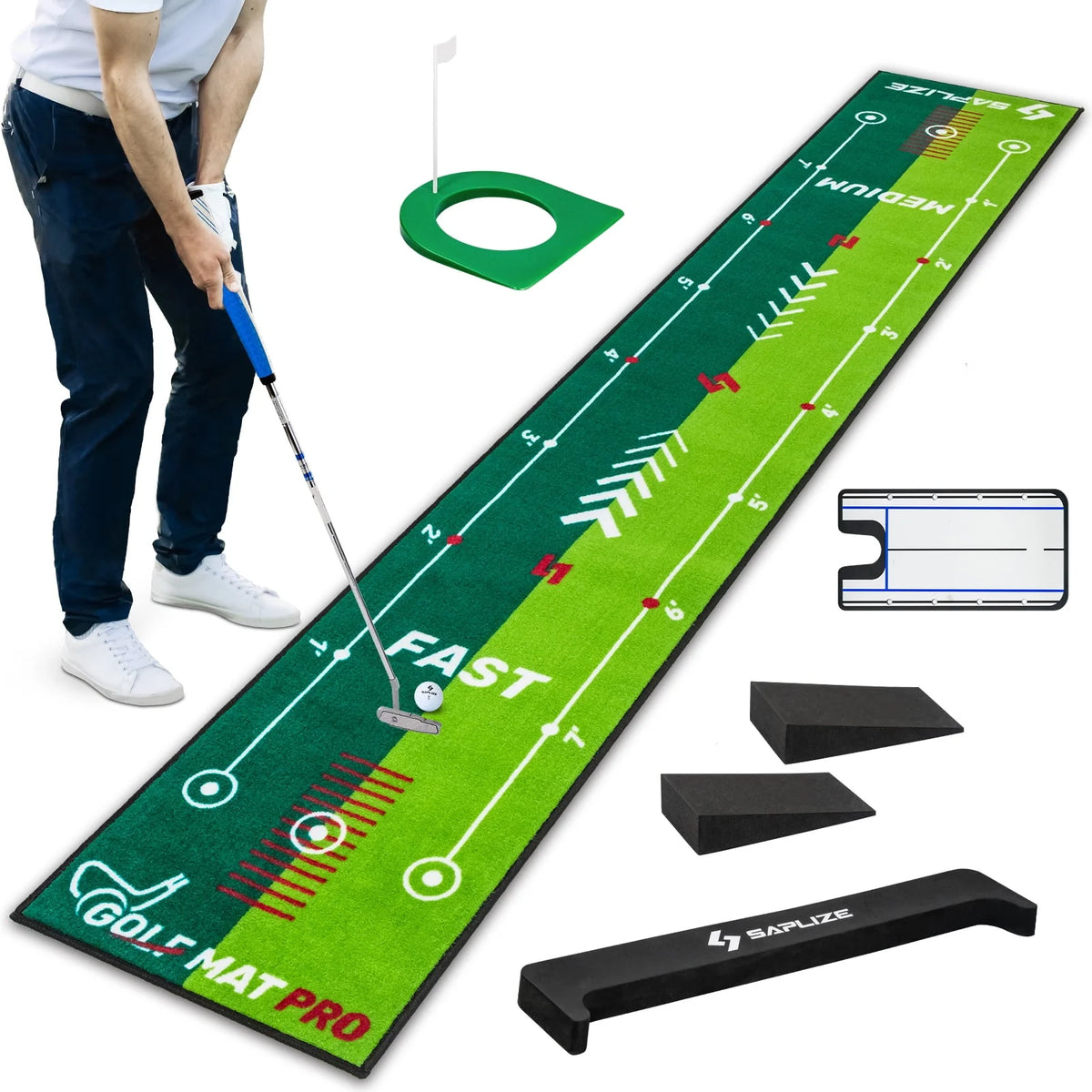 Two-Speed Golf Putting Practice Mat with Alignment Mirror W536