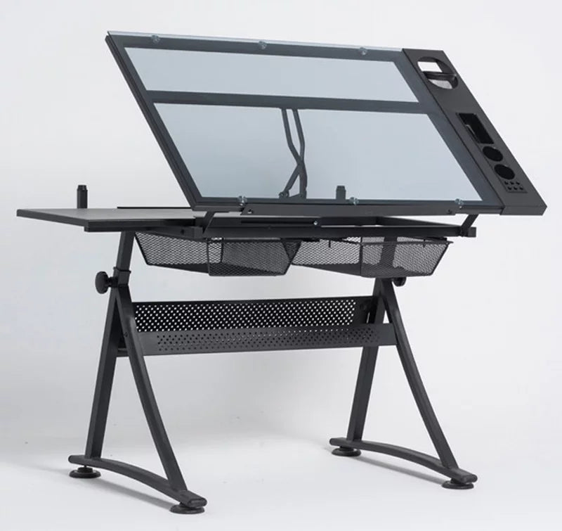 Adjustable Drafting Table Glass Desk Tracing Drawing Work Station N5154
