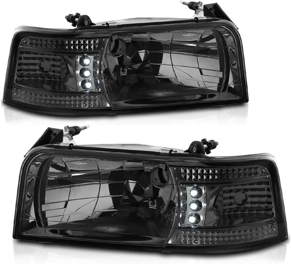 Smoked Lens Headlights with Corner Marker Lamps Assembly Pair B345