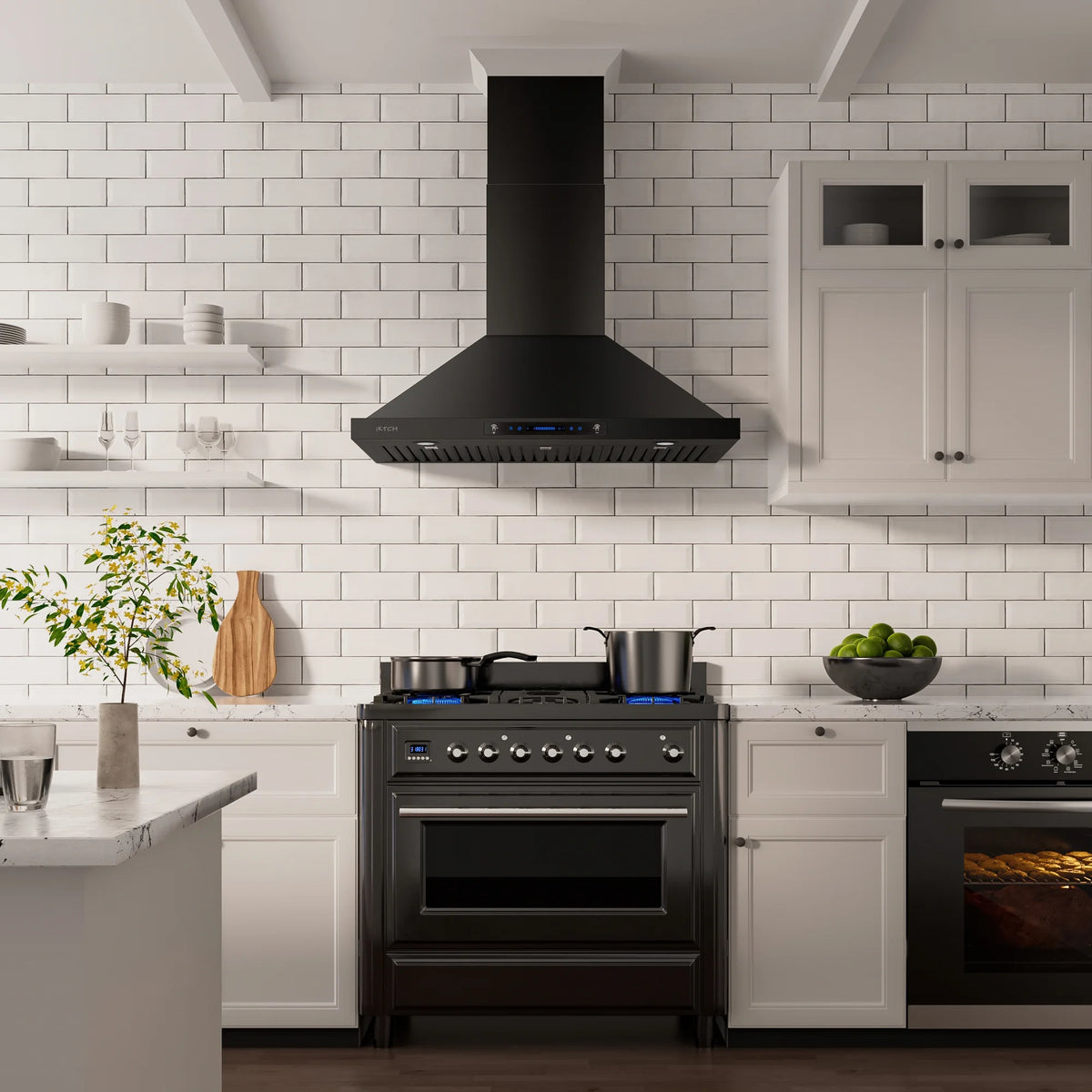 30 inch Black Wall Mount Range Hood with Stainless Steel Vent Hood L554