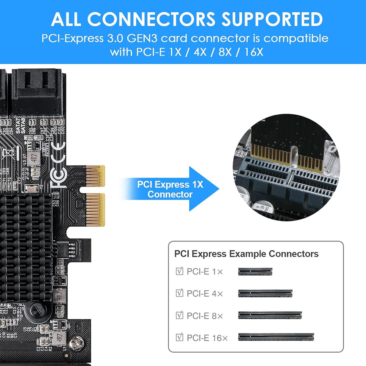 PCIe SATA Card 6 Ports 6 Gbps SATA 3.0 Expansion Card with 6 SATA Cables E321576