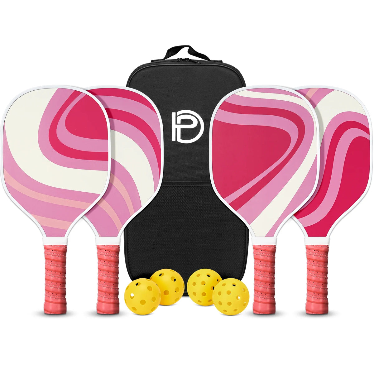 Set of 4 Wooden Pickleball Paddles with Balls and Bag F323