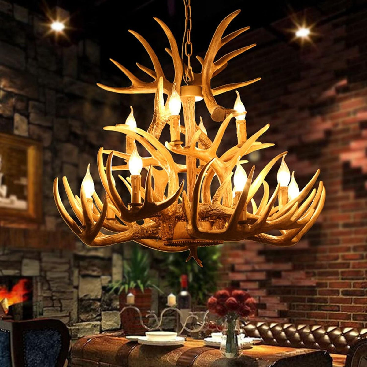 Vintage Resin Antler Chandelier 12 Lights I4784