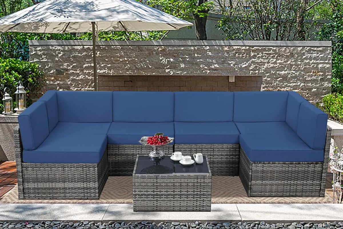 7-Piece PE Rattan Wicker Outdoor Sectional Sofa Set D951283