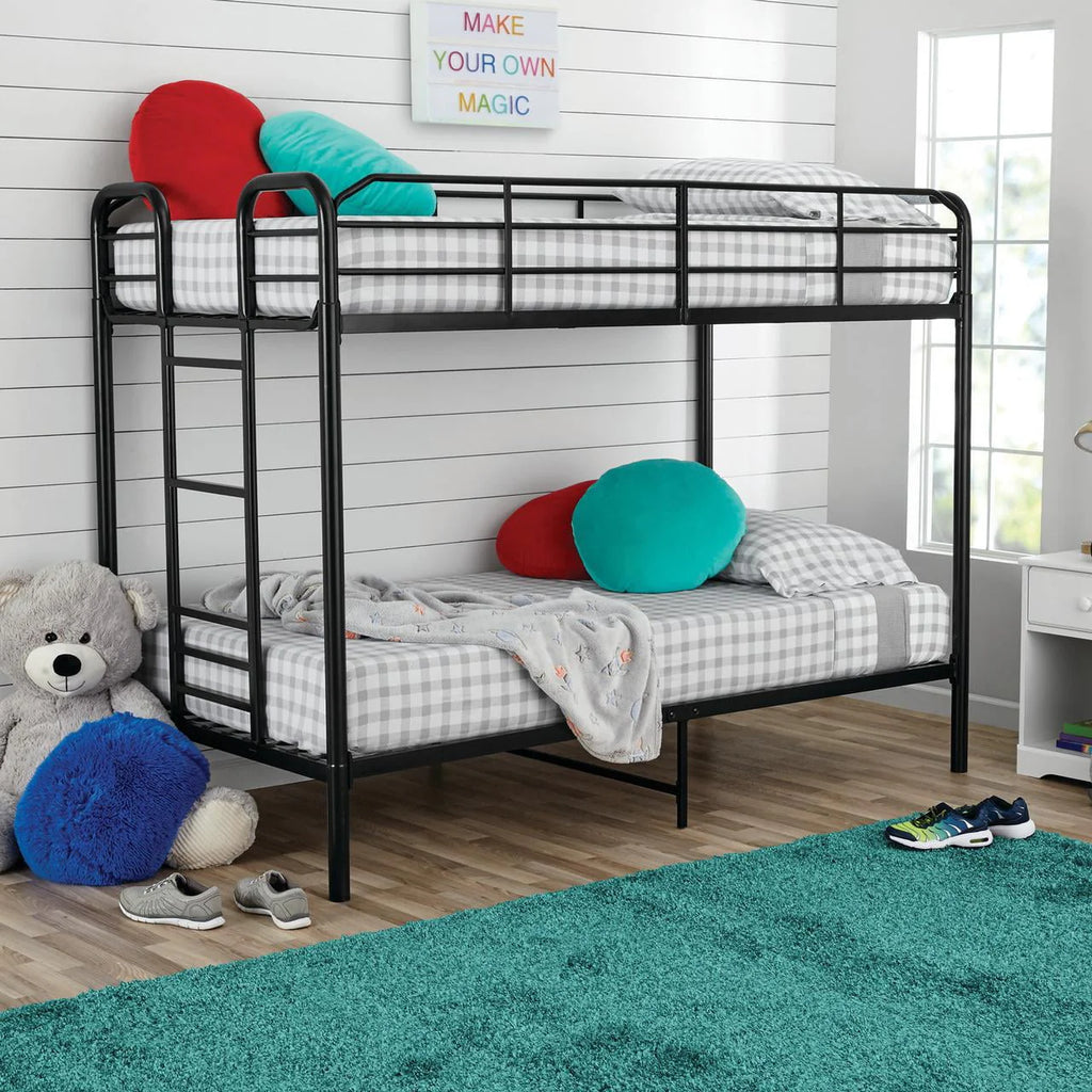 Black Metal Twin over Twin Quad Bunk Bed with Ladder and Guardrails D200415