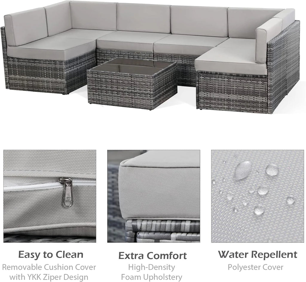 7-Piece PE Rattan Wicker Outdoor Sectional Sofa Set D951283
