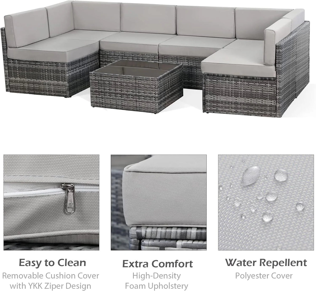 7-Piece PE Rattan Wicker Outdoor Sectional Sofa Set D951283