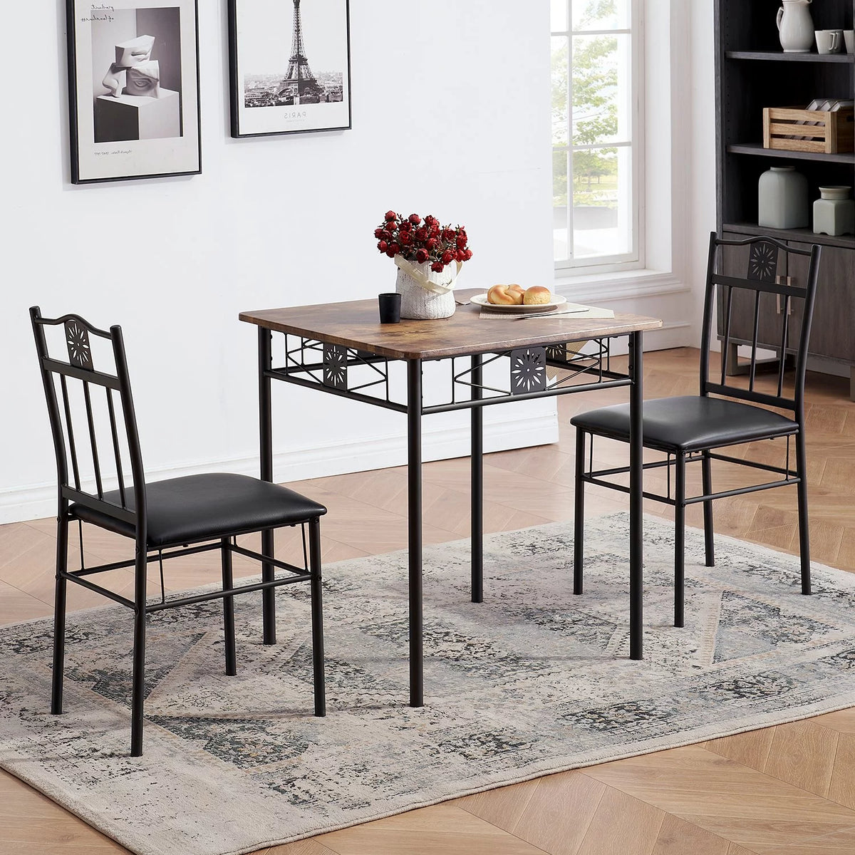 3-Piece Dining Table Set with 2 Black Chairs S8278