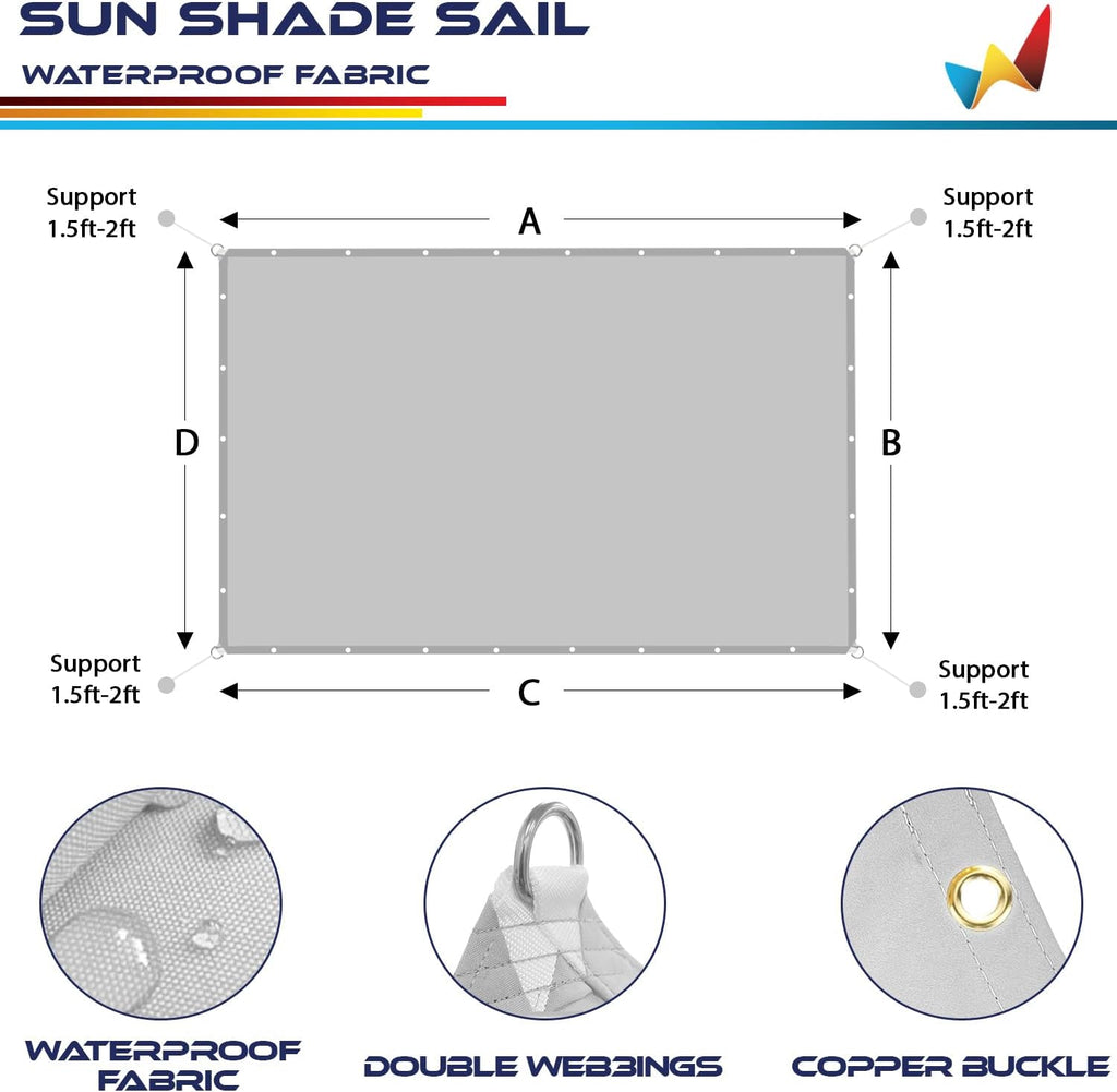 Beige Waterproof Sun Shade Sail Straight Edge Outdoor Canopy Cover X47538