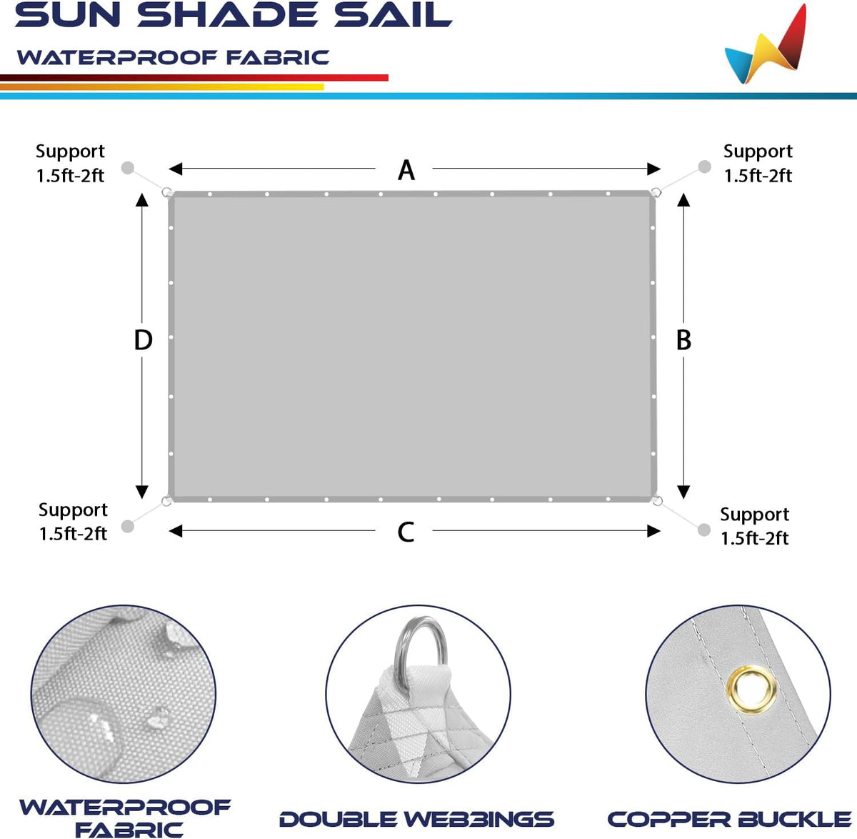 Beige Waterproof Sun Shade Sail Straight Edge Outdoor Canopy Cover X47538