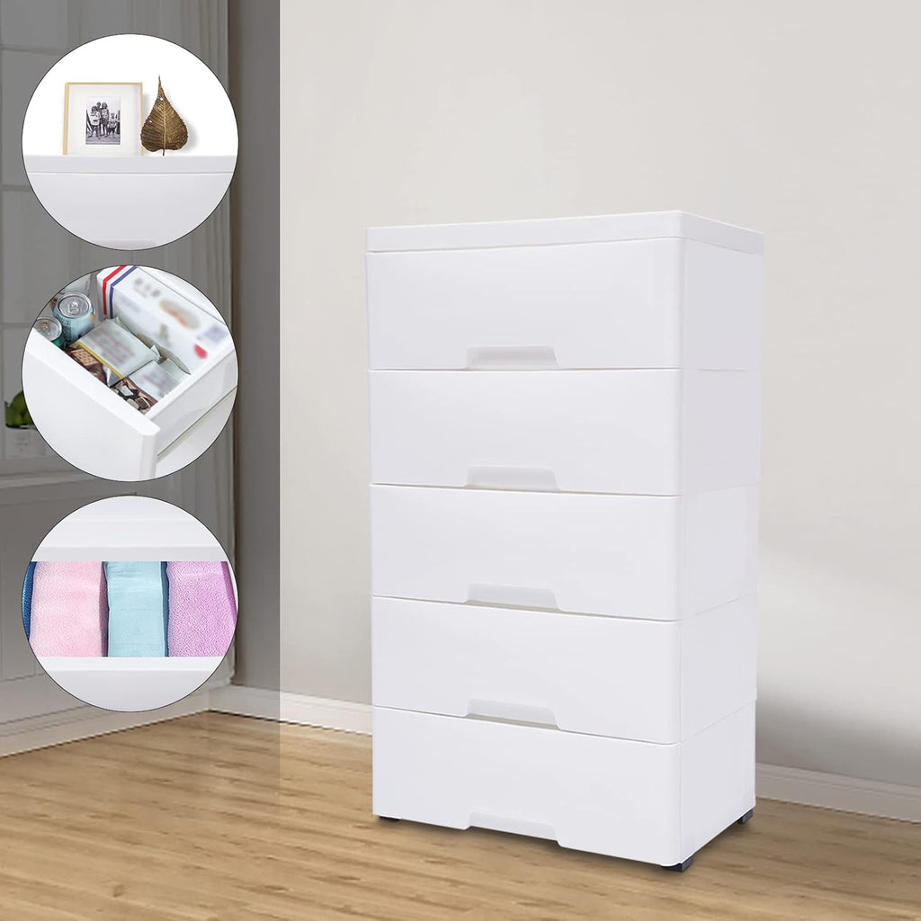 White 5 Drawer Plastic Rolling Storage Cabinet R502755