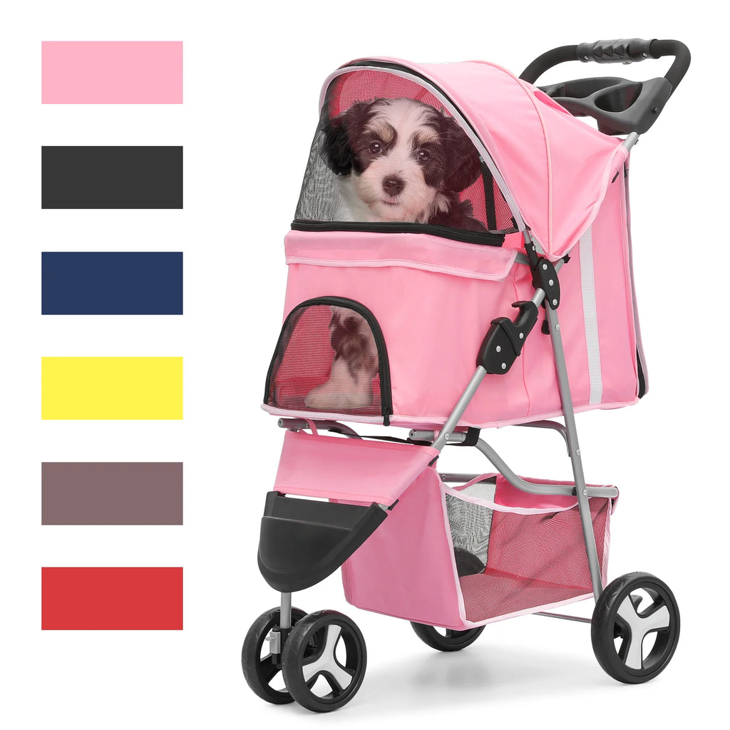 Foldable Pet Stroller with Wheels, Storage Basket and Cup Holder, Navy Blue Z315