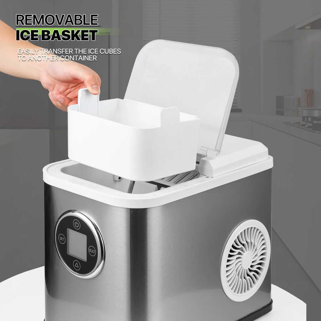 Black Portable Self-Cleaning Countertop Ice Maker with Scoop and Basket P452