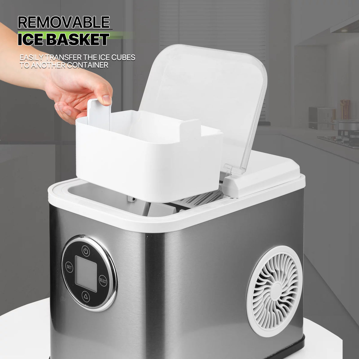 Black Portable Self-Cleaning Countertop Ice Maker with Scoop and Basket P452