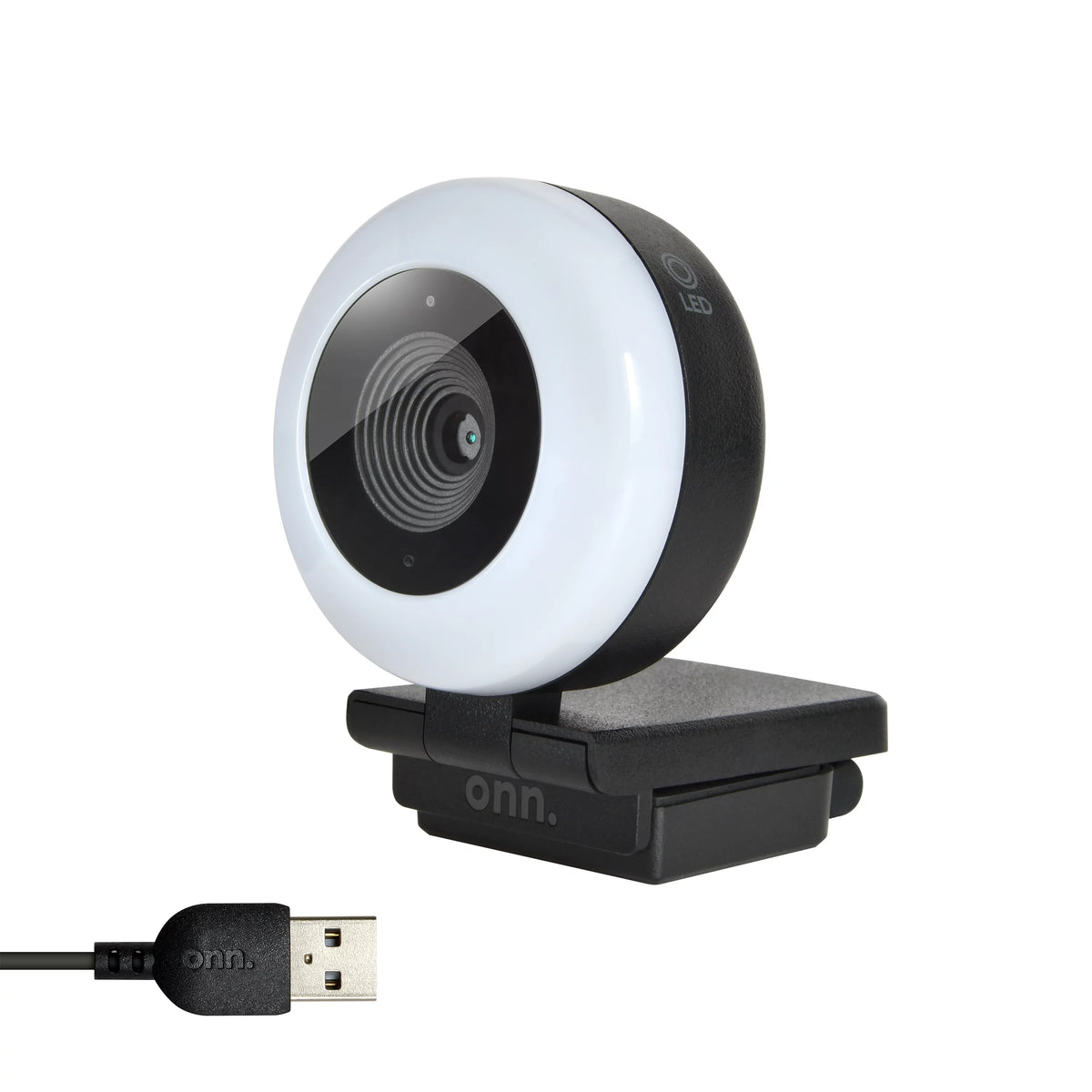 Webcam with Ring Light, Autofocus, Built-in Microphone, White & Black O476