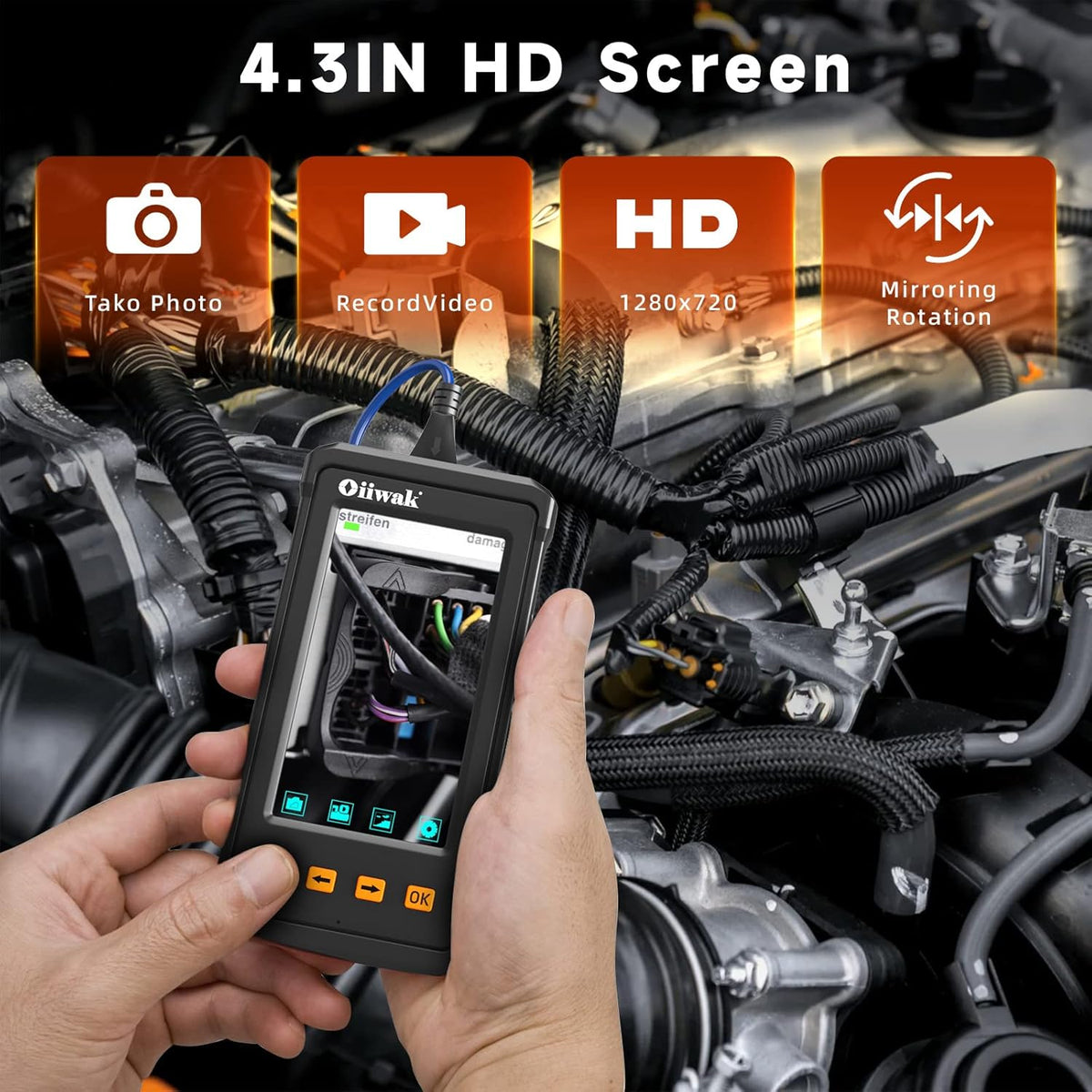 33FT 5.5mm 1080P Waterproof Sewer Inspection Camera with Lights 4.3'' IPS Screen Y408659