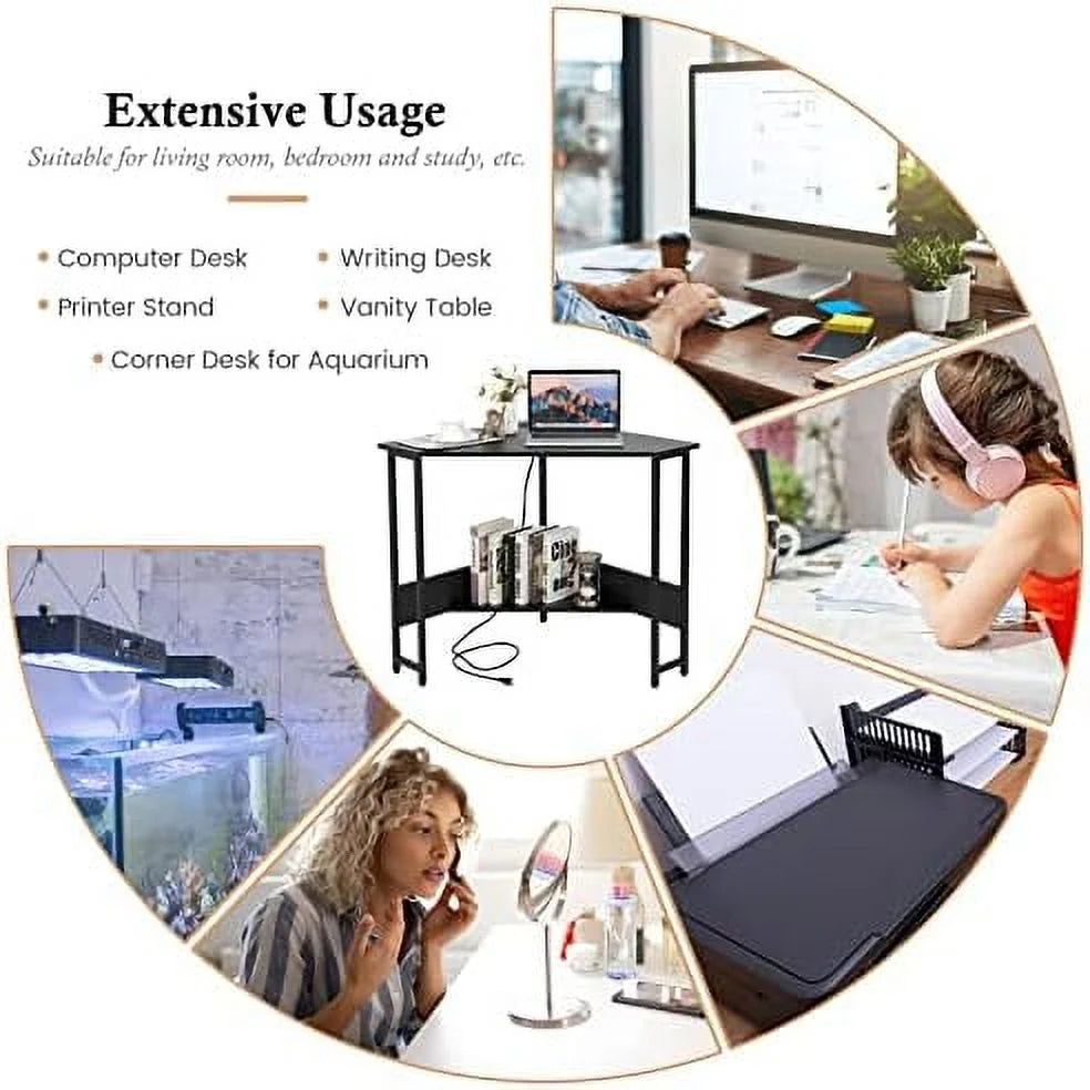 Corner Desk with Power Outlet Black W649864