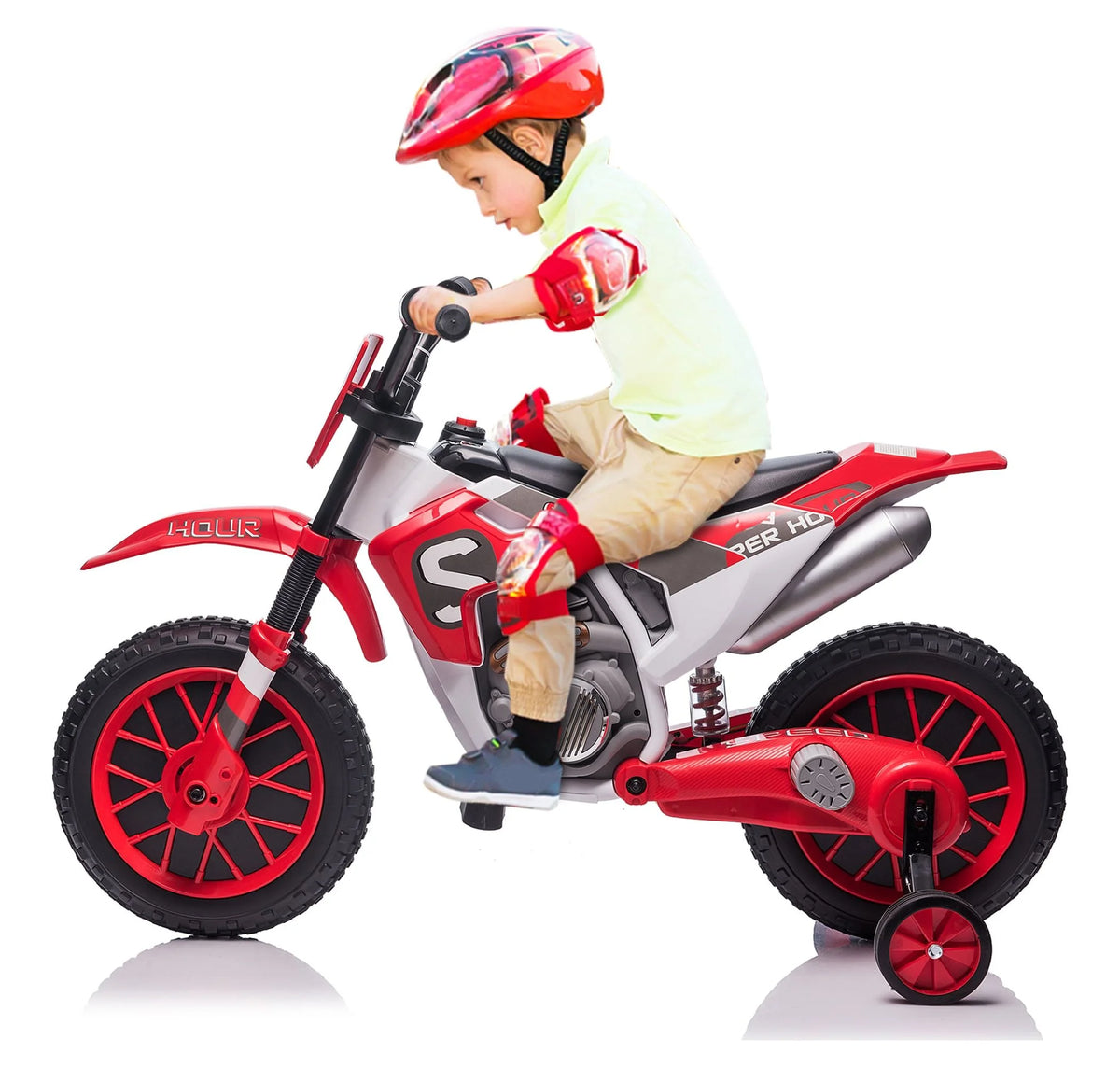 12V Kids Off-Road Ride on Dirt Bike with Training Wheels, Green E1800