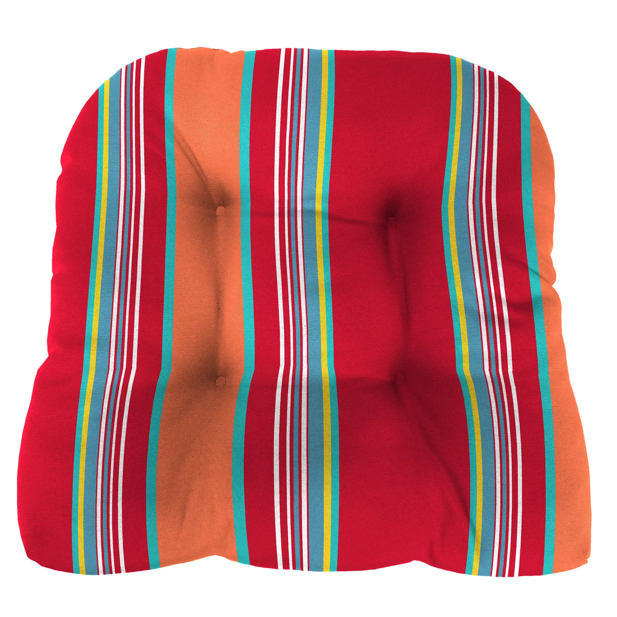 Mulberry Red Stripe Square Tufted Outdoor Wicker Seat Cushion 2 Pack B560