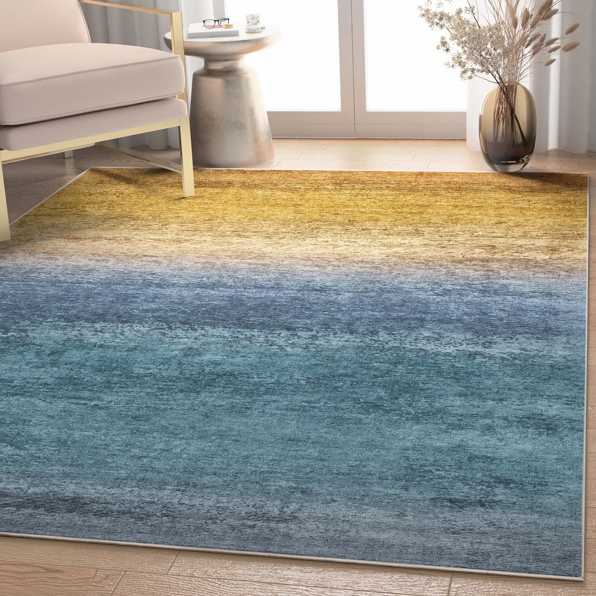 Blue Gold Vintage Flatweave Area Rug G255