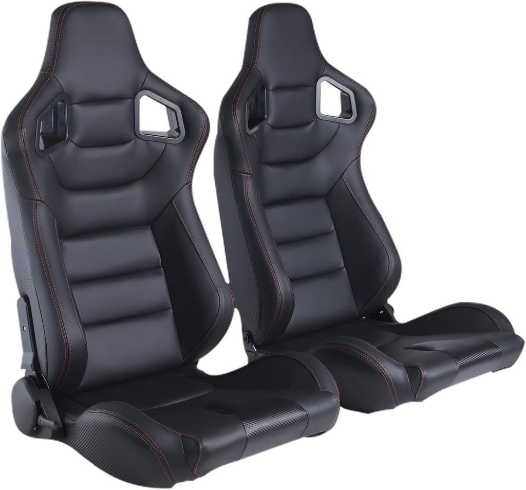 Racing Seats, 1 Pair Bucket Seats with Dual Lock Sliders, PVC Leather O95032