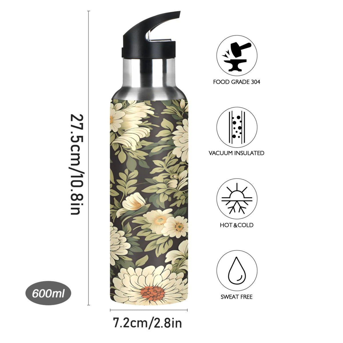 Stainless Steel Insulated Water Bottle with Straw Lid F5036