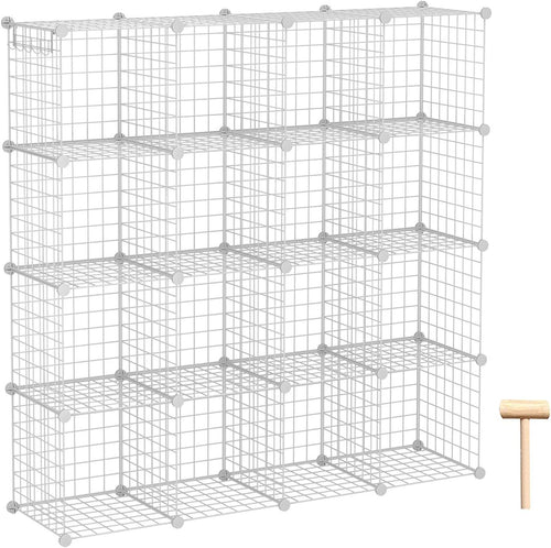 16-Cube Metal Grids Storage Organizer White I263820