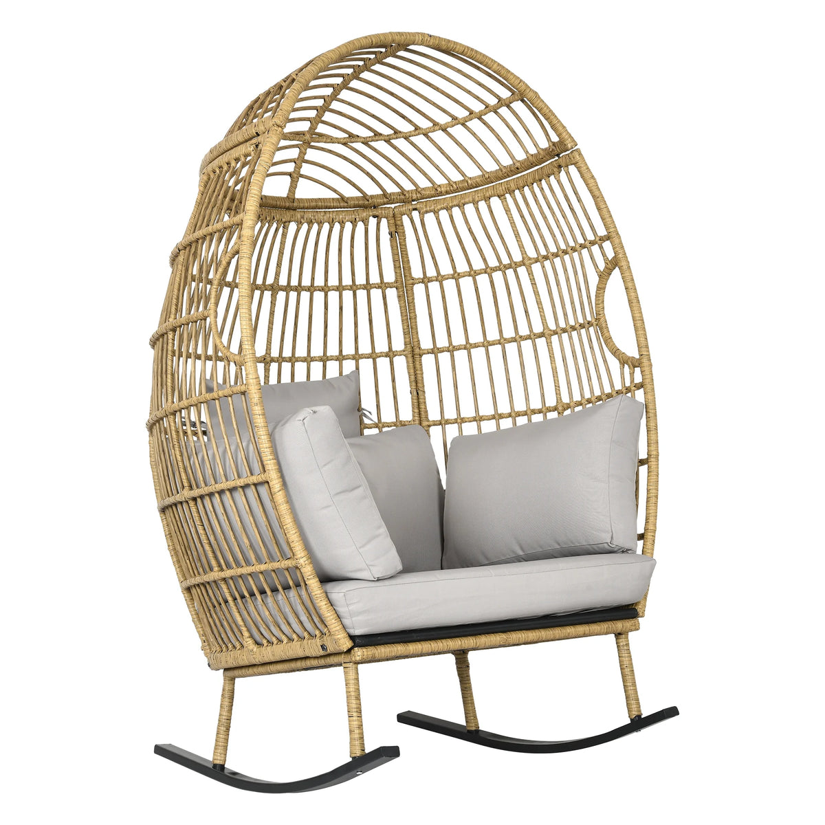Grey Oversized Wicker Egg Rocking Chair L68915