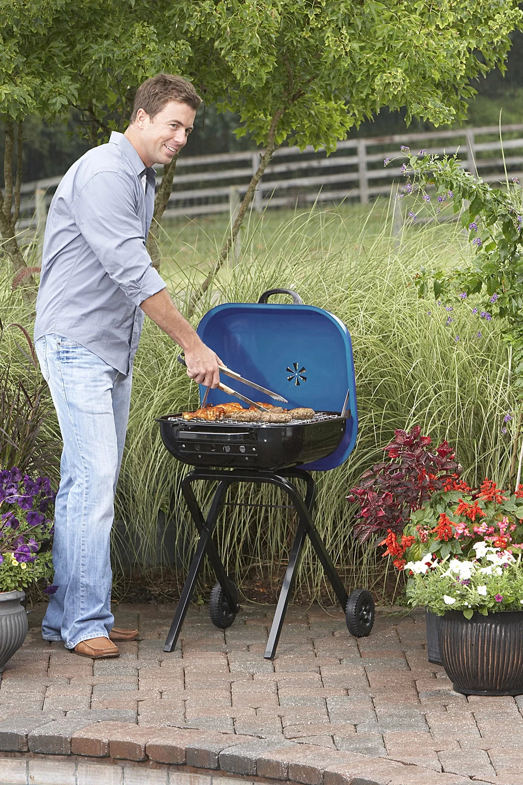 Portable Steel Charcoal Grill in Blue A353