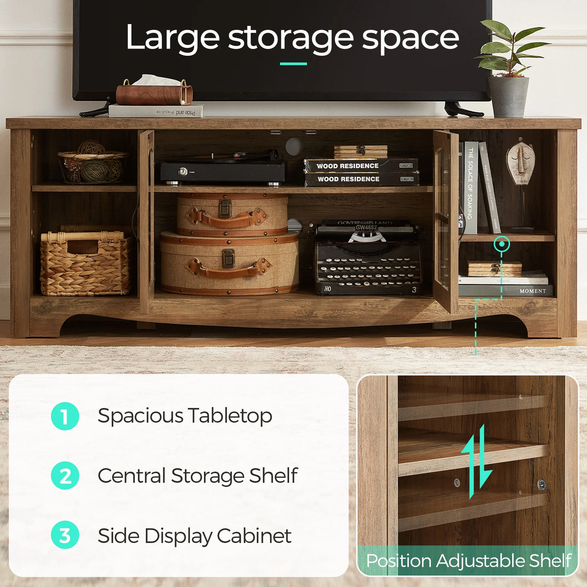 Modern Farmhouse TV Stand with Storage Cabinet and Adjustable Shelves L9702