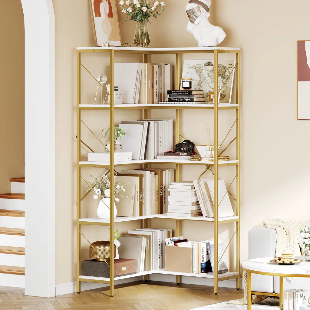5-Tier L-Shaped Dark Gray Bookcase A1988
