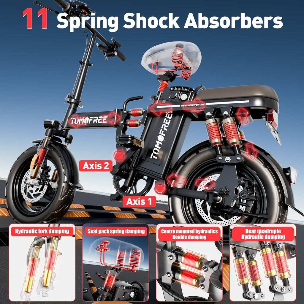 14" Folding Electric Commuting Bike with 1000W Brushless Motor, 48V 20Ah Removable Battery G647365